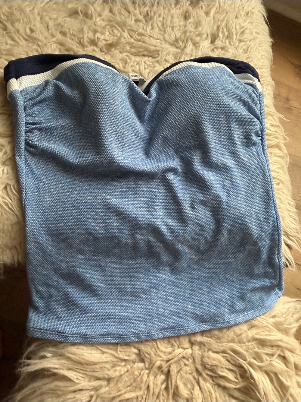 Tommy Bahama Light Blue Strapless Swim Top with Navy Trim